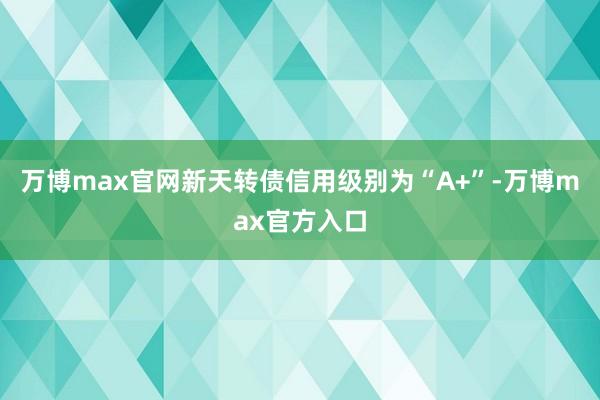 万博max官网新天转债信用级别为“A+”-万博max官方入口